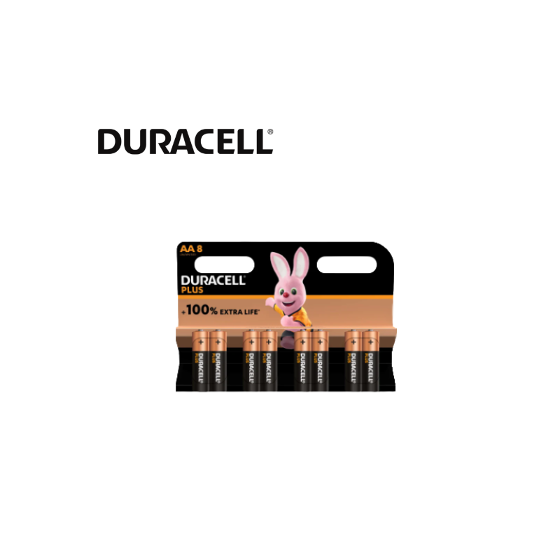 Pile alcaline blister x8 Duracell Plus LR6 - AA 1.5V 2.7Ah avenue de la sécurité